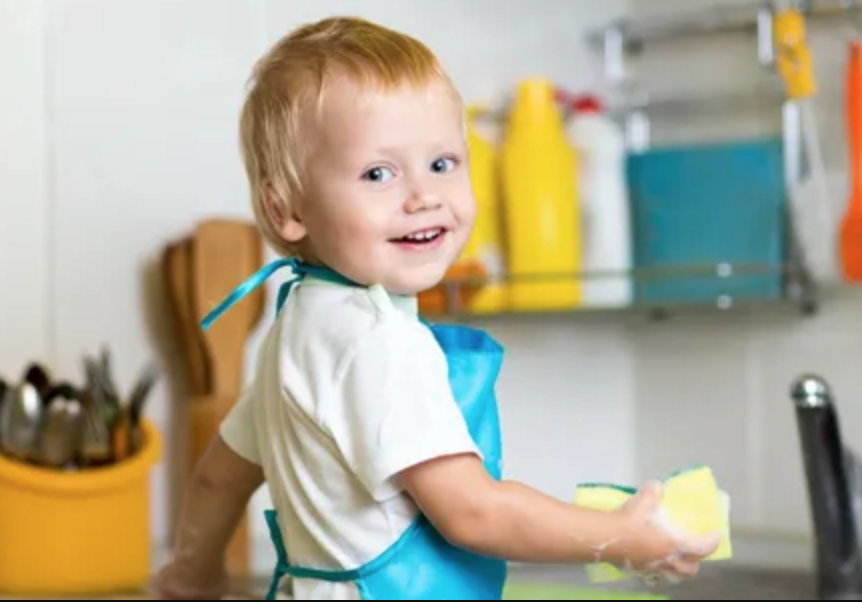 improving child self help by having child do dishes