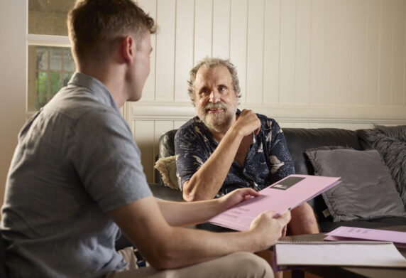 Brett chatting with his support worker