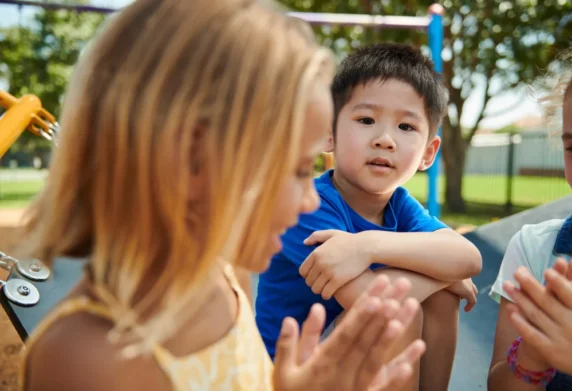 Young kids talking to each other