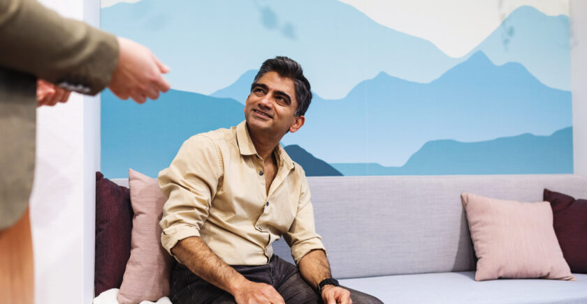 Client is greeted in waiting room