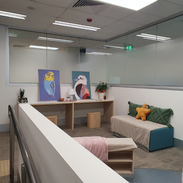 Private space up the ramp for reading or quiet time
