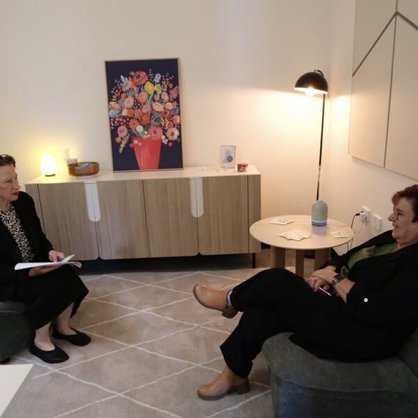 Clinical Service Manager Allison Campbell sitting down in a quite room with Braddon MP Anne Urquhart